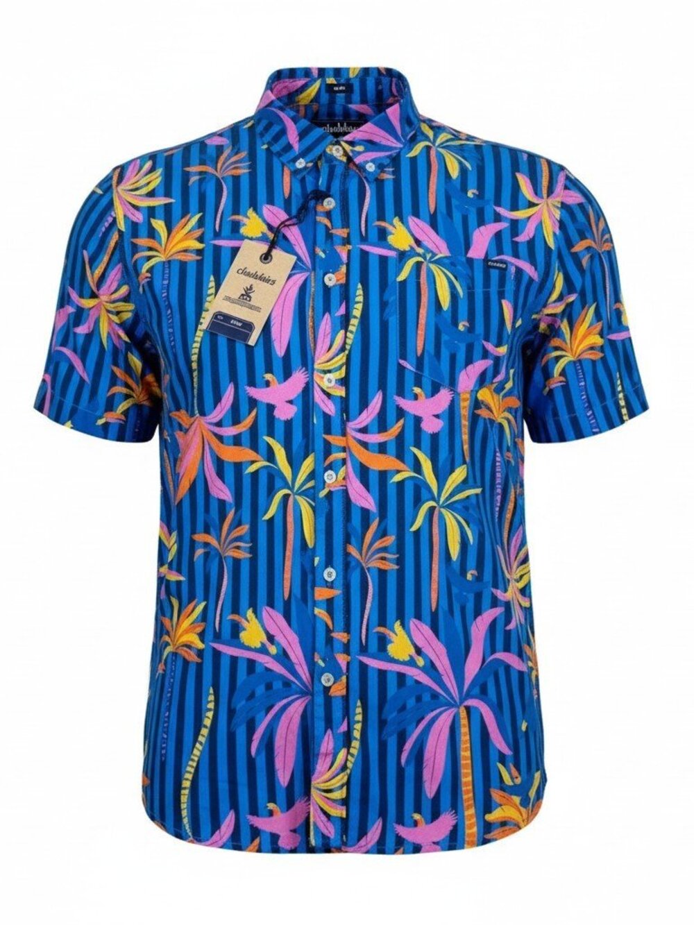 Chubbies Friday Shirt Mens Size L SLIM FIT The Wild Blue Resort Weave Floral NWT